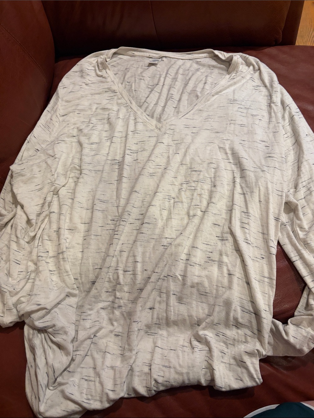 Old Navy Light Heathered V-Neck Long Sleeve Top - Cream with Subtle Navy XXL